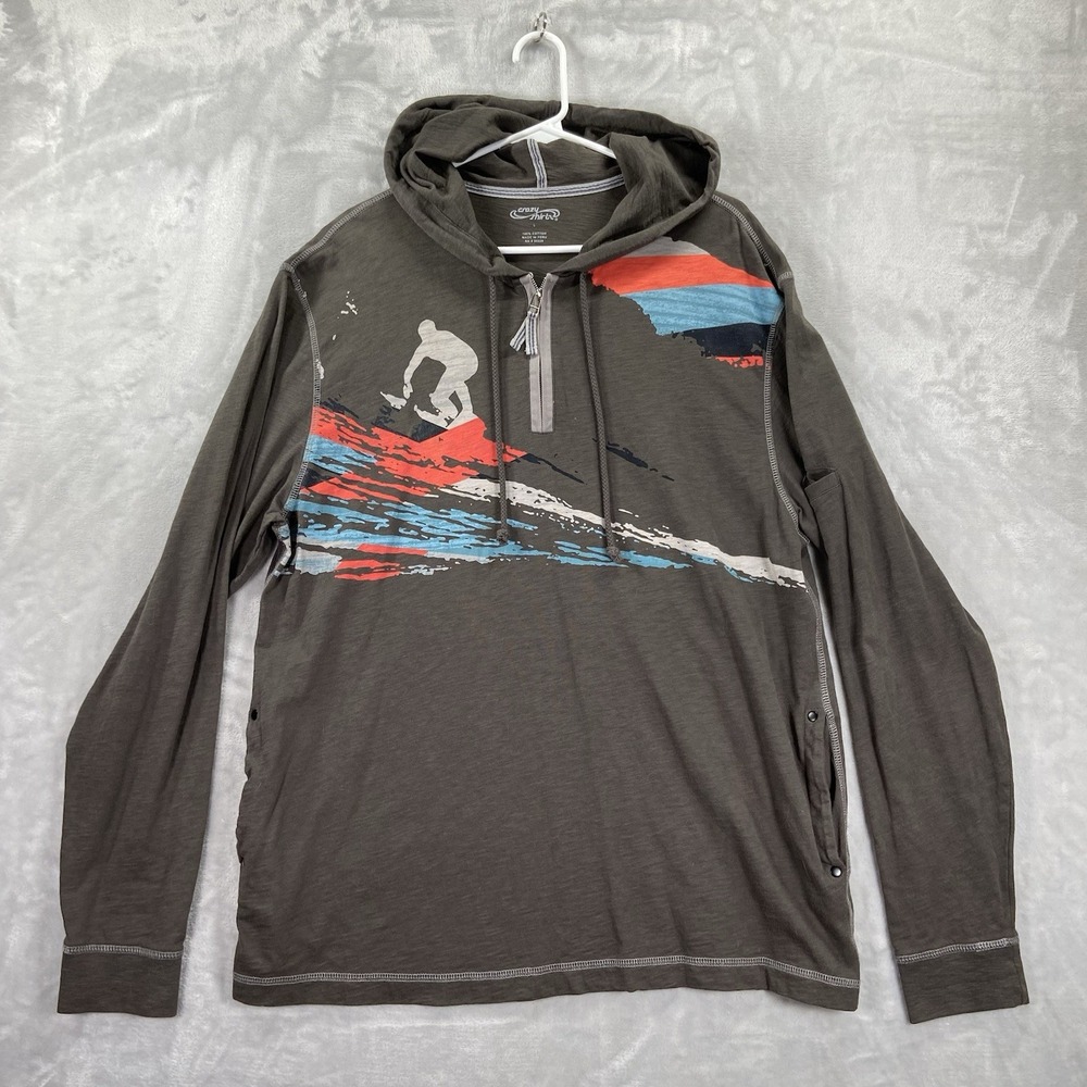 Crazy Shirts Hoodie mens Large 1/4 Zip Pullover Shirt Y2K Graphic Surfing Cotton